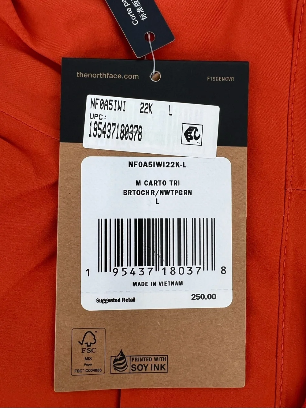 The North Face Men's Large Carto Tri-Climate Jacket Parka Burnt Ochre Green